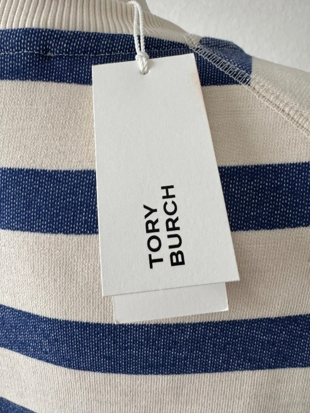 NWT Tory Burch Striped Cotton Sweatshirt New Ivory Basin Stripe Women's L